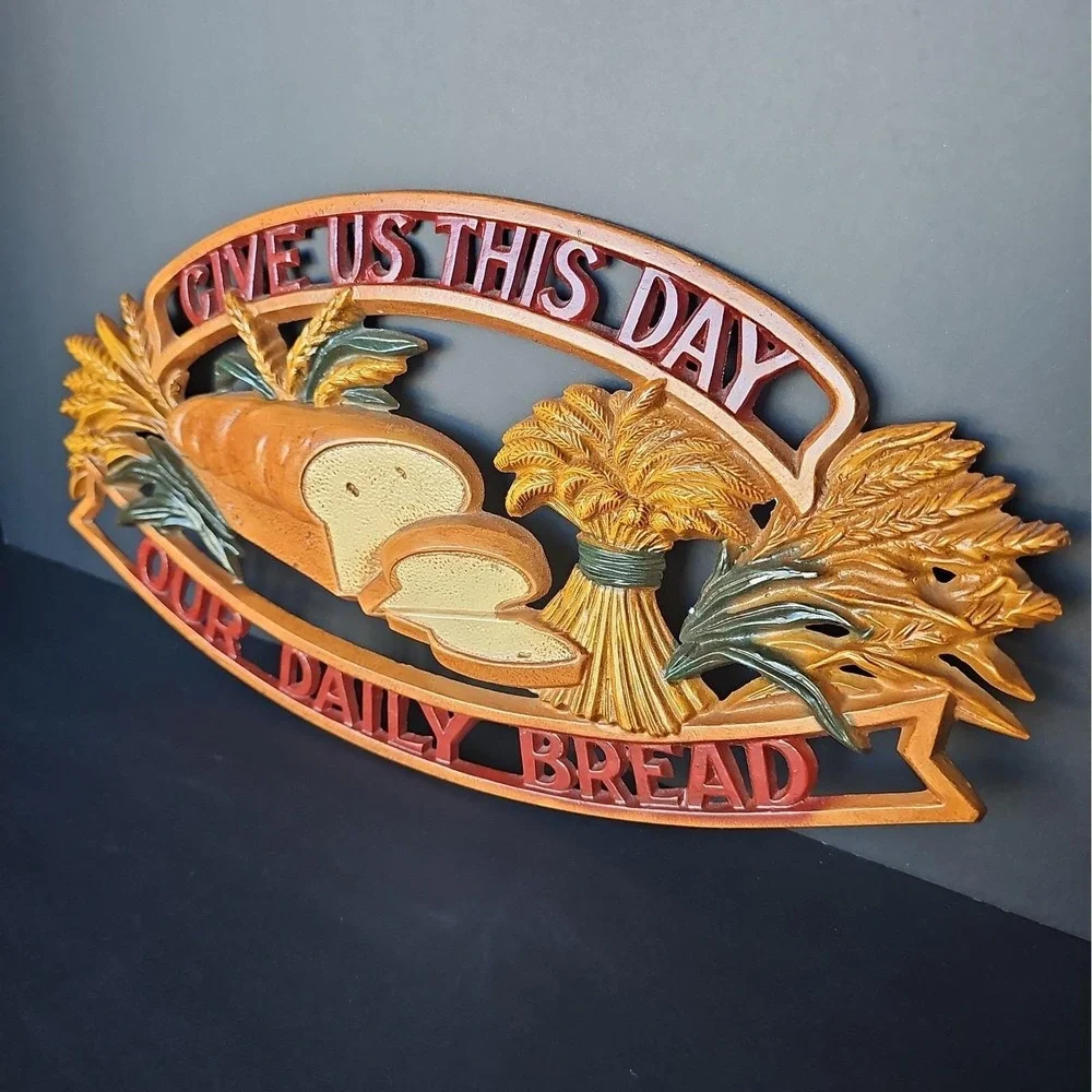 1960s Sexton Metal Sign Vintage Give Us This Day Our Daily Bread Cottagecore R5